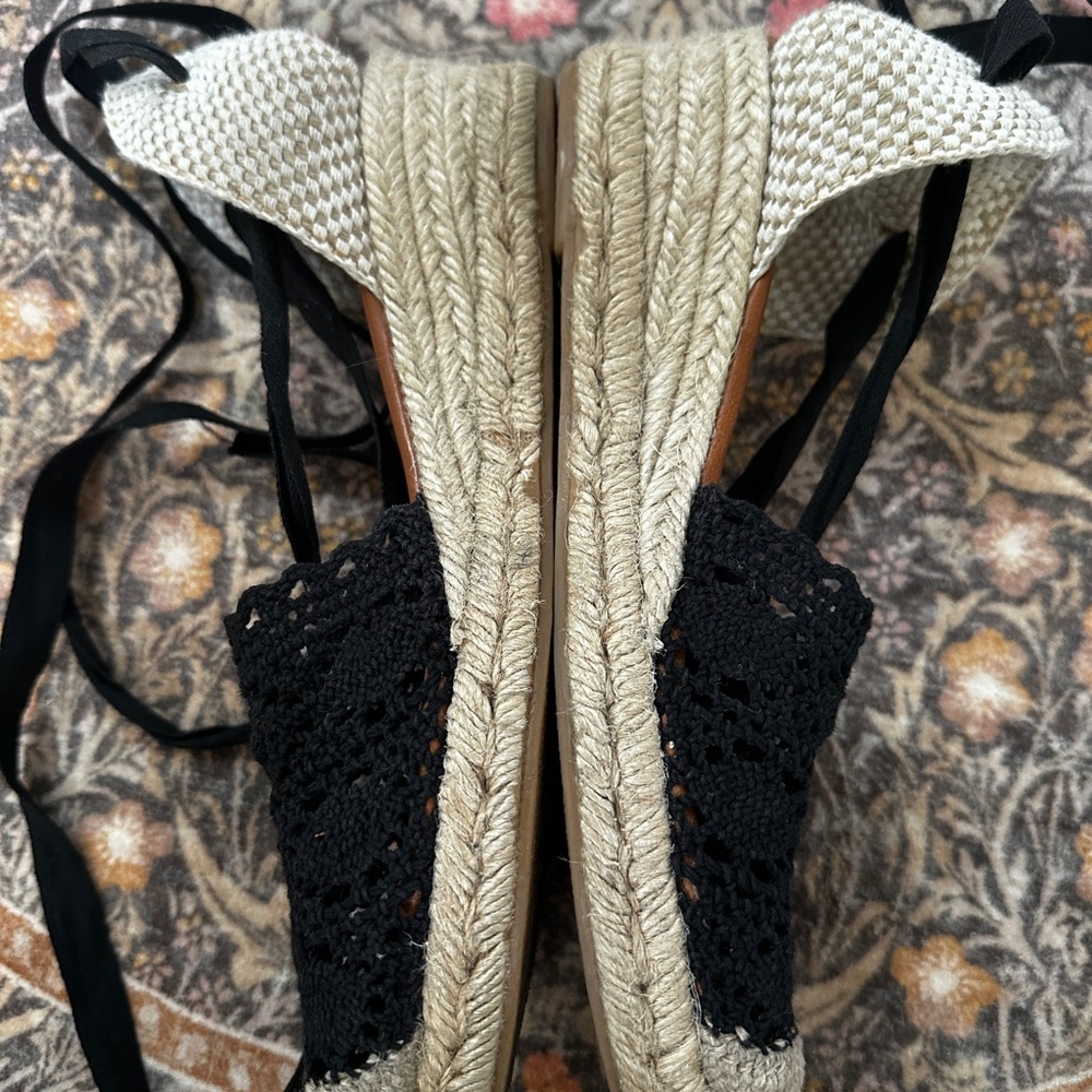 Black Lace Espadrille Tie-Ankle Wedges - Picture 4 of 5